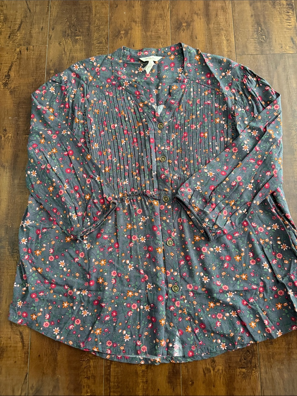 Matilda Jane Gray Button-Front Floral Tunic with Pink & Orange Blooms